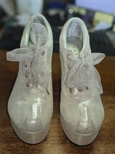 Grezzo Italia Silver Leather Wedge Platform Bridal Party Shoes Women's Sz 9 AAA 