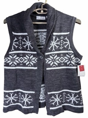 Vintage Breckenridge Cardigan Sweater Vest Snowflake Gray Winter Cabincore NWT