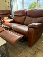 Recliner Brown Leather 2-Seater Reclining Sofa High Back Pillow Top 110cm