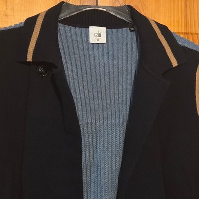 Cabi Sweater Medium Prep School Cardigan 3703 Navy Tan Blue Colorblock Cropped