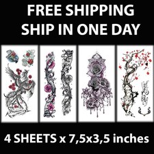4 Sheets Waterproof Temporary Tattoo Stickers Elegant Fantasy And Floral Art