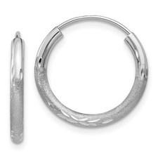 14mm 14k White Gold 2mm Shiny-Cut Endless Hoop Earrings XY1200