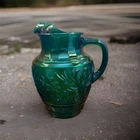ANCHOR HOCKING GLASS CO. SANDWICH FOREST GREEN 6-INCH TALL JUICE PITCHER-MINT!