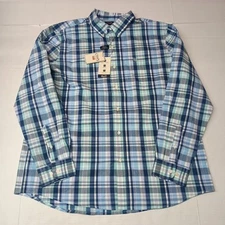 CHAPS Button Down Plaid Shirt Men's 2XL Lilac Blue Multi Easy Care Stretch