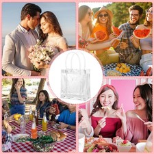 20 Pack 6.3" x 5.9" x 2.8" Clear Gift Bags with Handle, Reusable Plastic Smal...