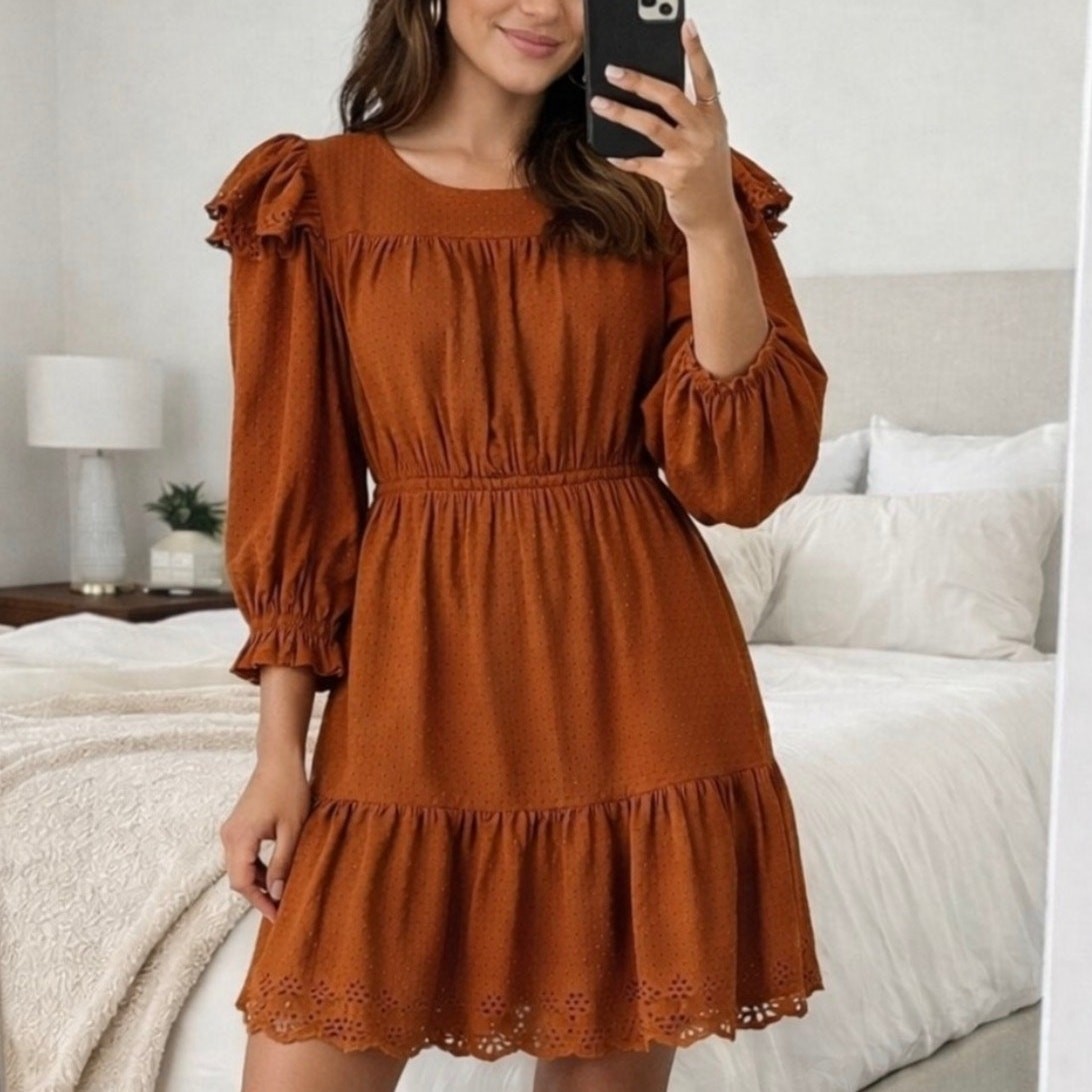Universal Thread Pumpkin Eyelet Ruffle Dress size… - image 1