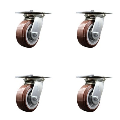 5 Inch Polyurethane Caster Set with Roller Bearings and Swivel Locks SCC