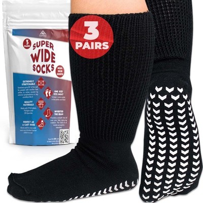 Extra Wide Socks for Swollen Feet, Bariatric Socks, Non Slip Large, Black 