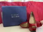 Stuart Weitzman Red Patent Leather Peep Toe Platform Slip-On Heel US 8.5M — photo 7