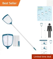 Adjustable Pool Skimmer Rake with Aluminum Pole & Fine Mesh Net - 1.3ft to 5ft