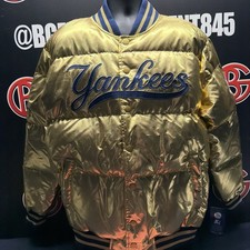 Starter New York Yankees Gold Metallic Puffer Jacket Large MLB Subway Series
