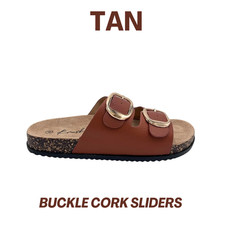 Womens Double Buckle Sandals Comfort Footbed Cork Sole Adjustable Slip On Summer