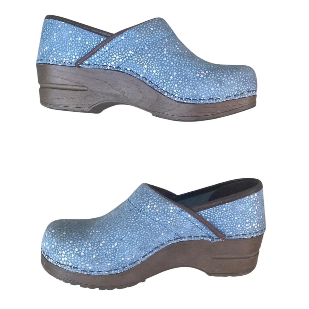 Sanita Professional Clogs Womens EU 35 US 5 Blue Speckled Dot Suede Leather Work