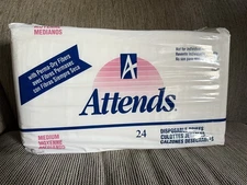 Vintage Attends Adult 4 Tab Diaper Briefs 24ct Medium Perma-Dry - NEW Sealed