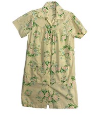 VTG Sears Nightgown Floral Granny Core Yellow S/S Snap Front Tropical 70s 80s M