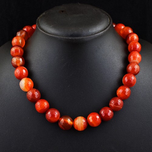 658 Cts Natural Orange Onyx Round Shape Faceted Beads Womens Necklace JK 55E380