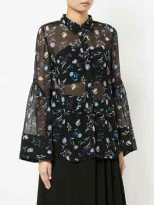 3.1 PHILLIP LIM Floral Embroidered Sheer Silk Shirt Blouse Top