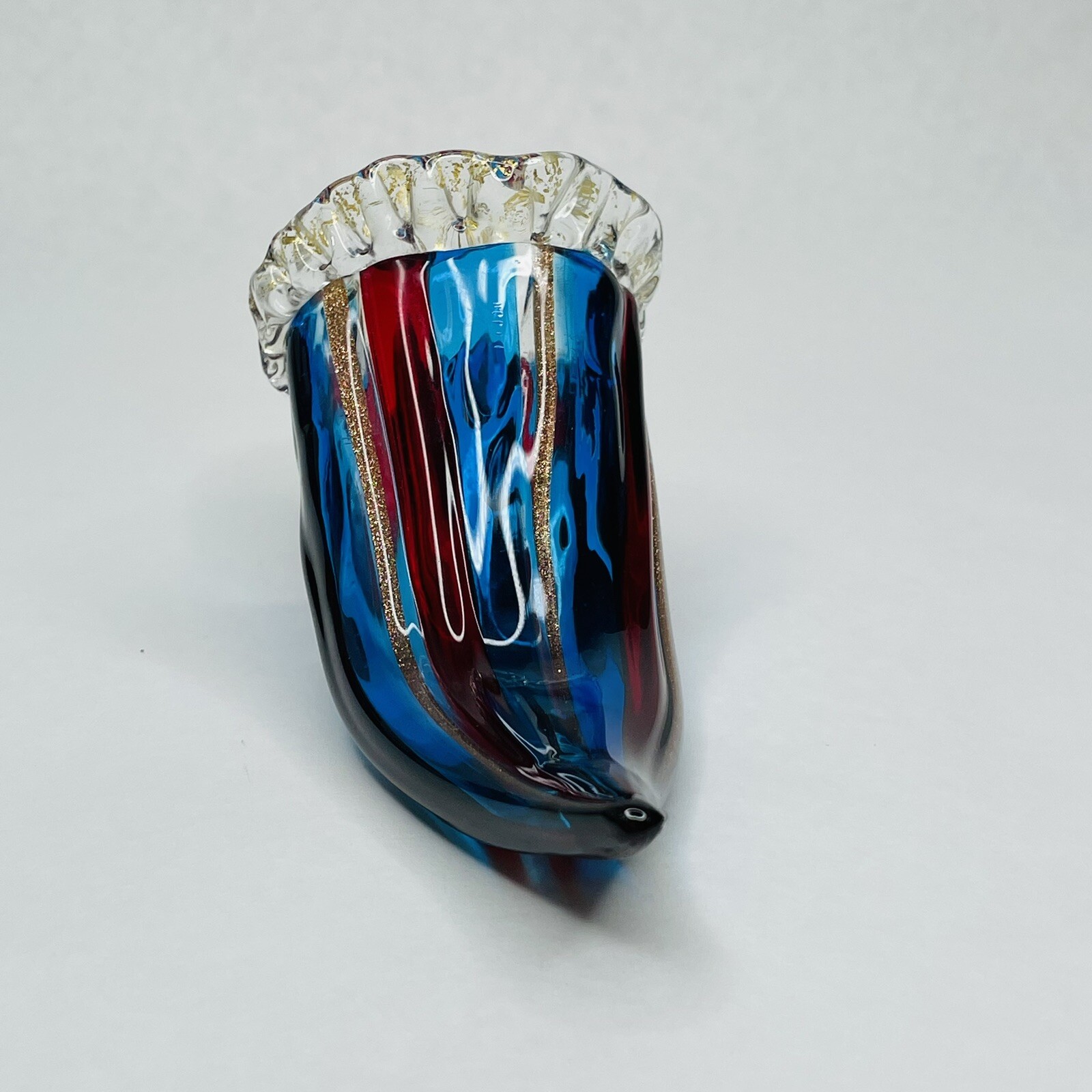 PANTOFOLA D’ORO Pantofola Murano Rosso Blu Oro Dorato Vetro Vetreria Artigianale D'Este Italia Righe