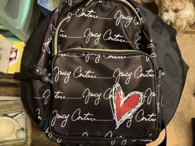 Juicy Couture Backpack Handbag Purse Red Heart Black/White