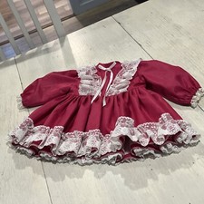 Vintage Doll Dress Handmade Pink With White Lace Ruffle Babydoll Taffeta  