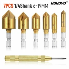 6Pcs COUNTERSINK Drill Bit Set 1/4'' Hex Shank HSS Woodworking Pilot Screw Holes