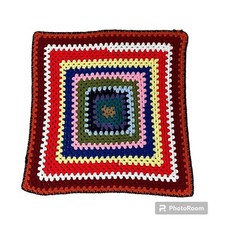 Vintage Afghan Blanket Crocheted Lap Throw Handmade Baby Chair Rainbow Squares