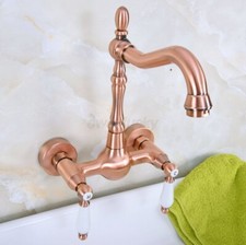 Antique Red Copper Wall Mounted Kitchen Bathroom Faucet Vessel Sink Mixer Tap