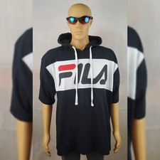 FILA AUTÉNTICO MANGA CORTA COLORBLOCK HODDIE HOMBRE TALLA 1XL NEGRO GRANDE Y ALTO