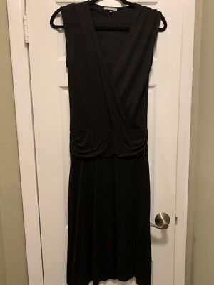 james perse ruched v neck dress James Perse Skinny Ruched Tank Dress in Black