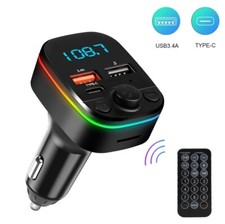 Car FM Transmitter Bluetooth 5.0 Handsfree With TypeC Dual USB 3.4A Fast Charger