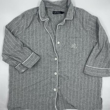 Lauren Ralph Lauren Women's Pajama Shirt XL Gray Pinstripe Cotton Button-Up
