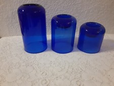 Tea Light Candle Holders Set of Three Blue Glass