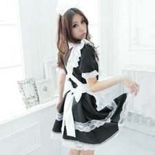 Women Ruffle Lolita Waitress Costume Maid Outfit Uniform Dress Apron Cosplay