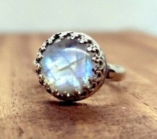Moonstone crown crystal ring sterling silver ring size 6