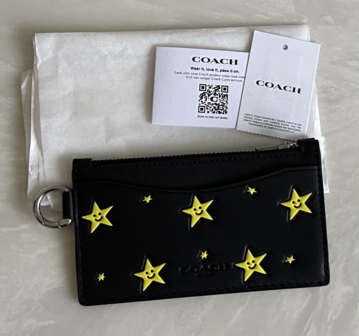 小物 Coach Signature Coin Case Key Ring PVC NWT Coach Mini Skinny ID Case Crossgrain Key Ring Coin Case