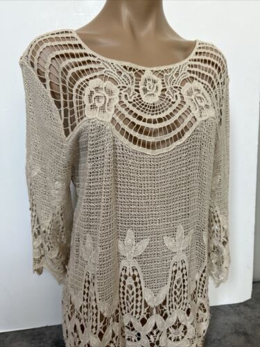 Camicia top da donna Saks Fifth Avenue avorio all'uncinetto manica singhiozzata PICCOLA IN OTTIME CONDIZIONI! - Foto 2 di 7