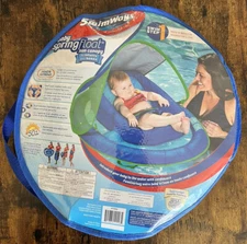 NEW SwimWays Inflatable Infant Baby Spring Swimming Pool Float With Canopy Blue