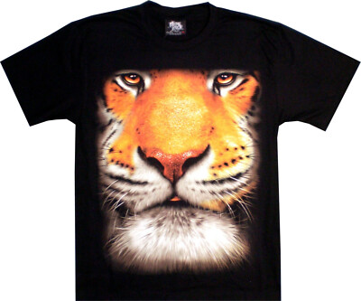 T-Shirt schwarzes Shirt beidseitig farbig bedruckt Tiger Tigerkopf Wild unisex