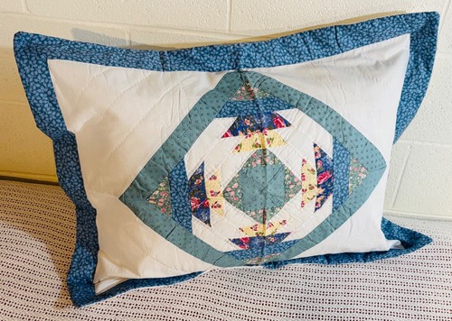 Quilted STD Pillow Sham Patchwork Multicolor Triangles Cottagecore Country - Picture 9 of 12