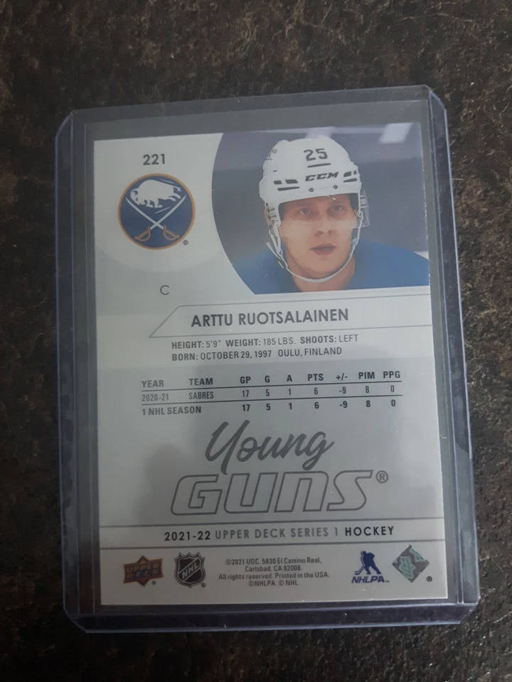 2021-22 Upper Deck Series 1 Young Guns Arttu Ruotsalainen YG RC Card# 221 - Image 2 of 2