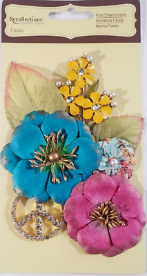 Recollections Signature 7 pc FLORAL Embellishments - PAPER-METAL-JEWEL Accents