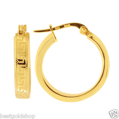 22 mm 7/8 Zoll glänzende griechische Schlüssel Creolen echt 14 K Gelbgold tolles Geschenk 