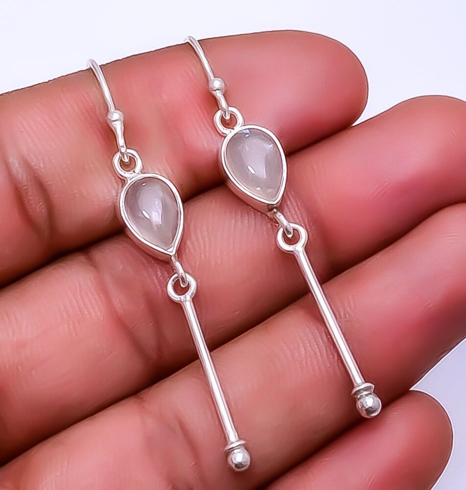 Brazilian Pink Rose Quartz 925 Sterling Silver Bali Earrings 2.34 Inch E_9328_100_71