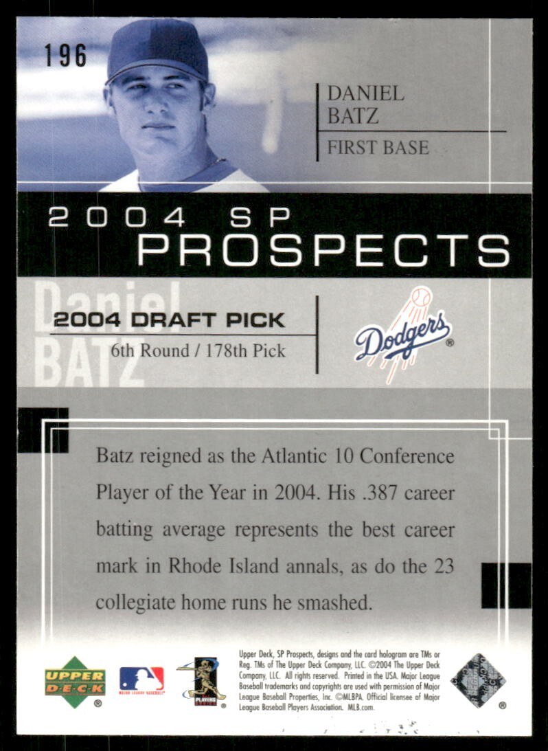2004 SP Prospects #196 Daniel Batz Los Angeles Dodgers baseball