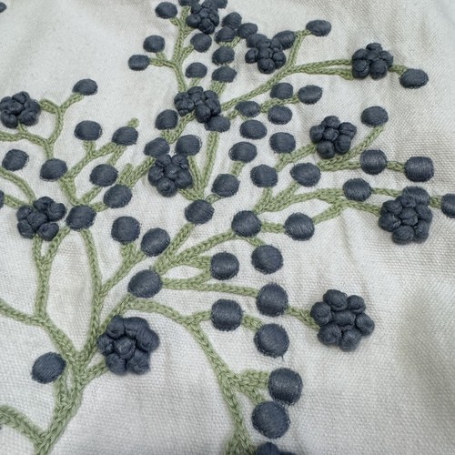 Embroidered Linen Pillow Cover Cherry Blossom Cream Decor Source Zip EUC - Picture 2 of 7
