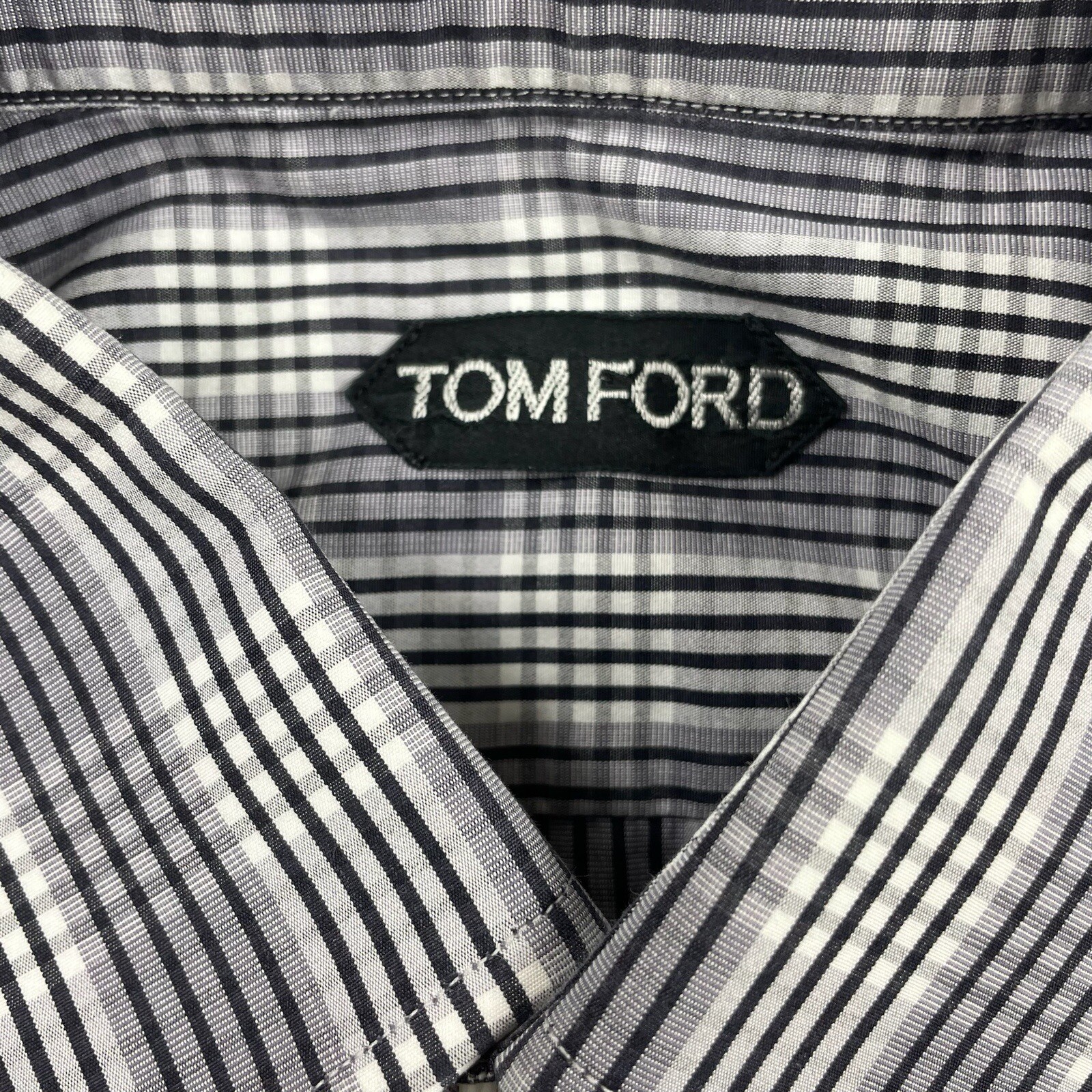 Tom Ford Gray White Black Checked Cotton Mens But… - image 8