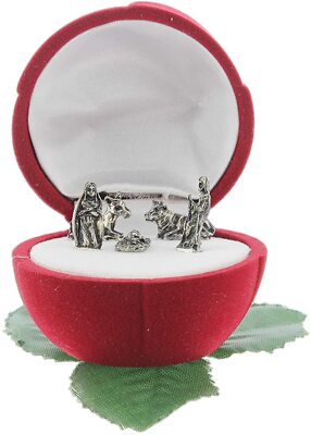 Red Rose Shape Velvet Ring Jewelry Gift Box Case, Miniature Nativity Set, 1 Set