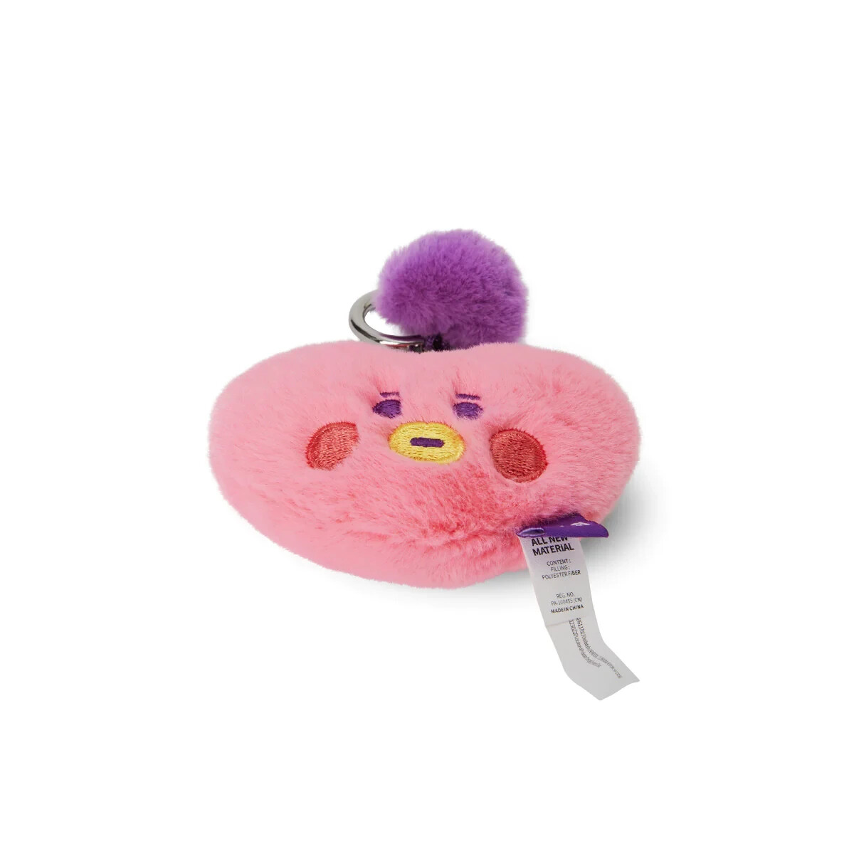 BT21 Official Baby TATA Flat Fur Face Bag Charm With Purple Heart