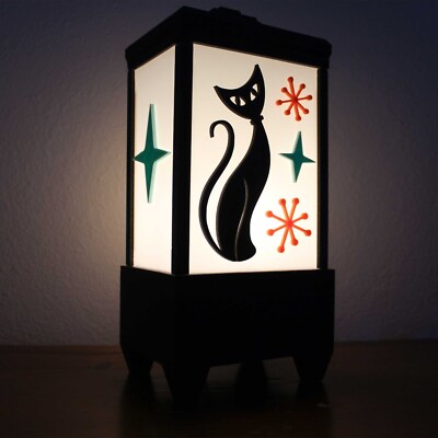 Midcentury Modern Atomic Cat Lamp Night Light LED MCM Midmod 60s Office Home