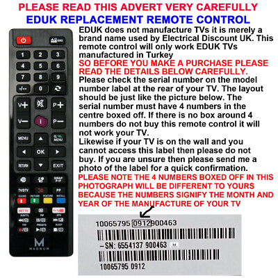 EDUK TV FERNBEDIENUNG EIN ERSATZ, DER DIE MEISTEN EDUK LCD/LED TVs funktioniert